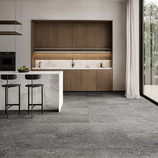 Vittorio Grigio Limestone Porcelain Wall or Floor Tile 600 x 600mm