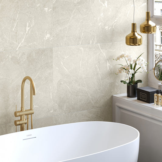 Vittorio Light Stone Limestone Porcelain Wall or Floor Tile 1200 x 600mm