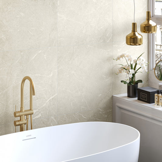 Vittorio Light Stone Limestone Porcelain Wall or Floor Tile 600 x 600mm