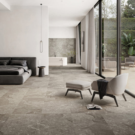 Vittorio Taupe Limestone Porcelain Wall or Floor Tile 1200 x 600mm