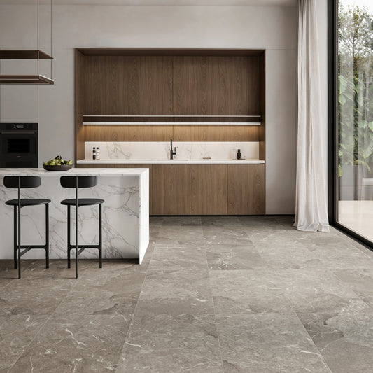 Vittorio Taupe Limestone Porcelain Wall or Floor Tile 1200 x 600mm