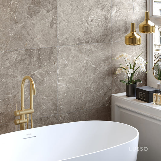 Vittorio Taupe Limestone Porcelain Wall or Floor Tile 600 x 600mm