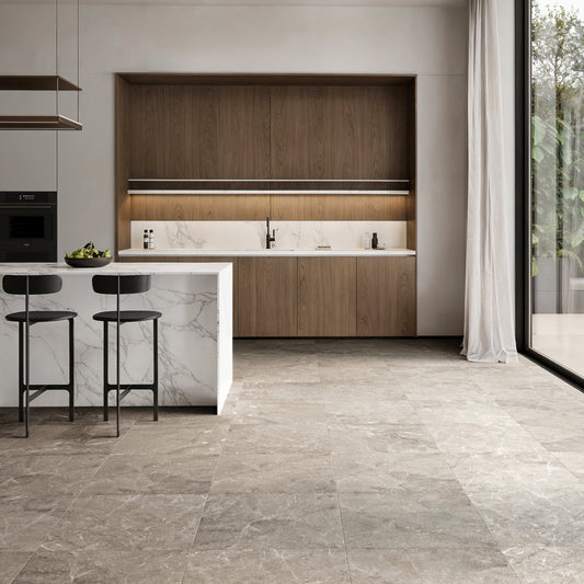 Vittorio Taupe Limestone Porcelain Wall or Floor Tile 600 x 600mm