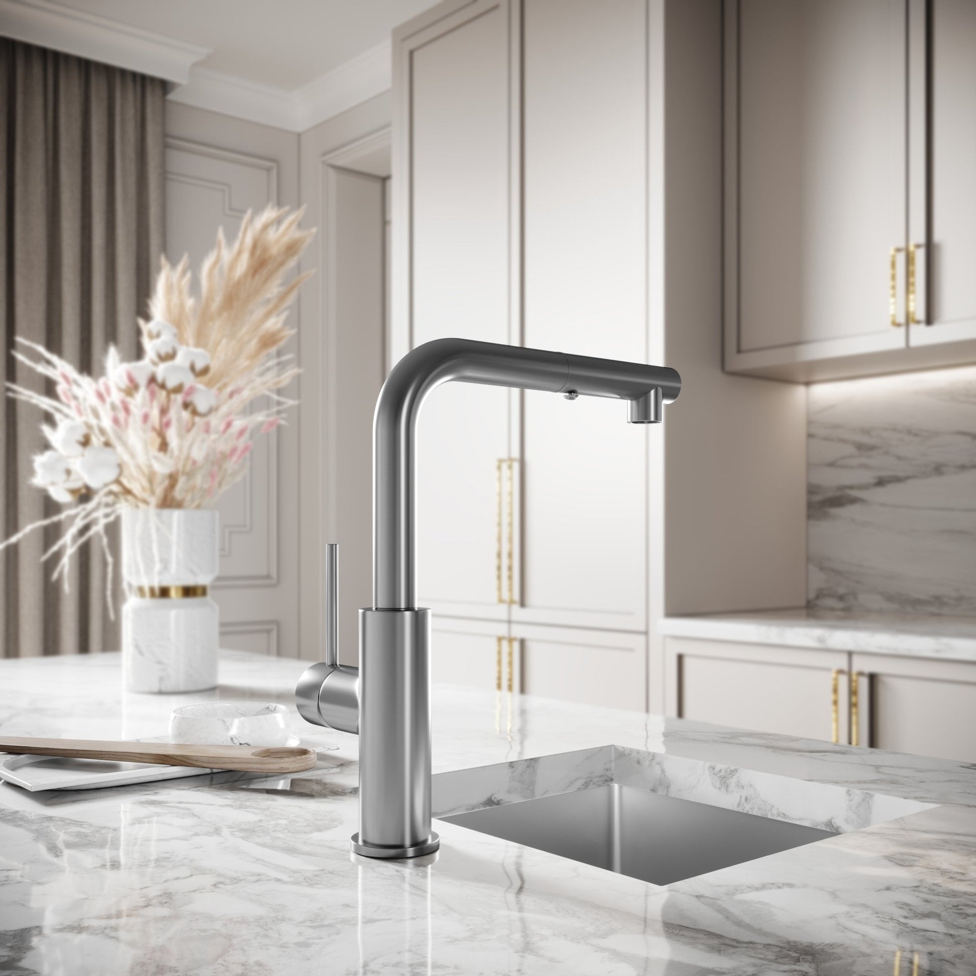 Vogue Brushed Stainless Pull Out Spray Swivel Kitchen Tap