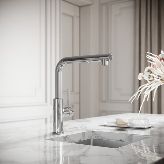 Vogue Chrome Pull Out Spray Swivel Kitchen Tap