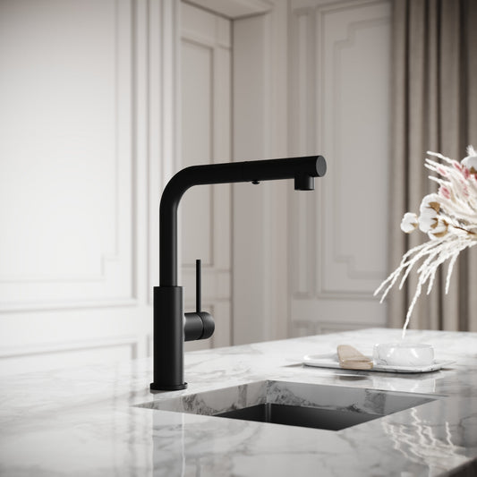 Vogue Matte Black Pull Out Spray Swivel Kitchen Tap