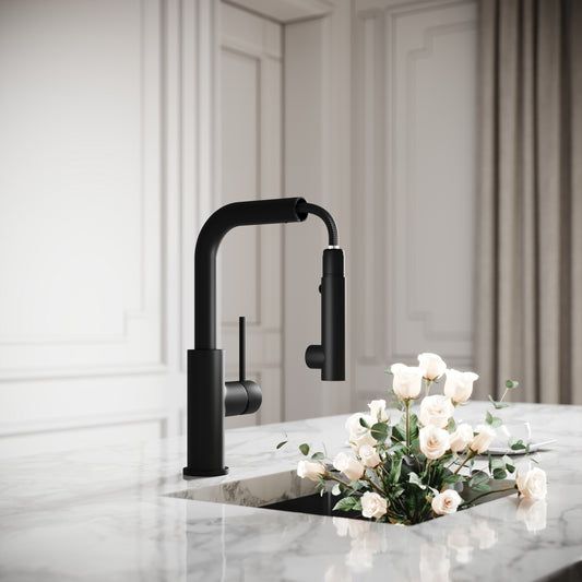 Vogue Matte Black Pull Out Spray Swivel Kitchen Tap