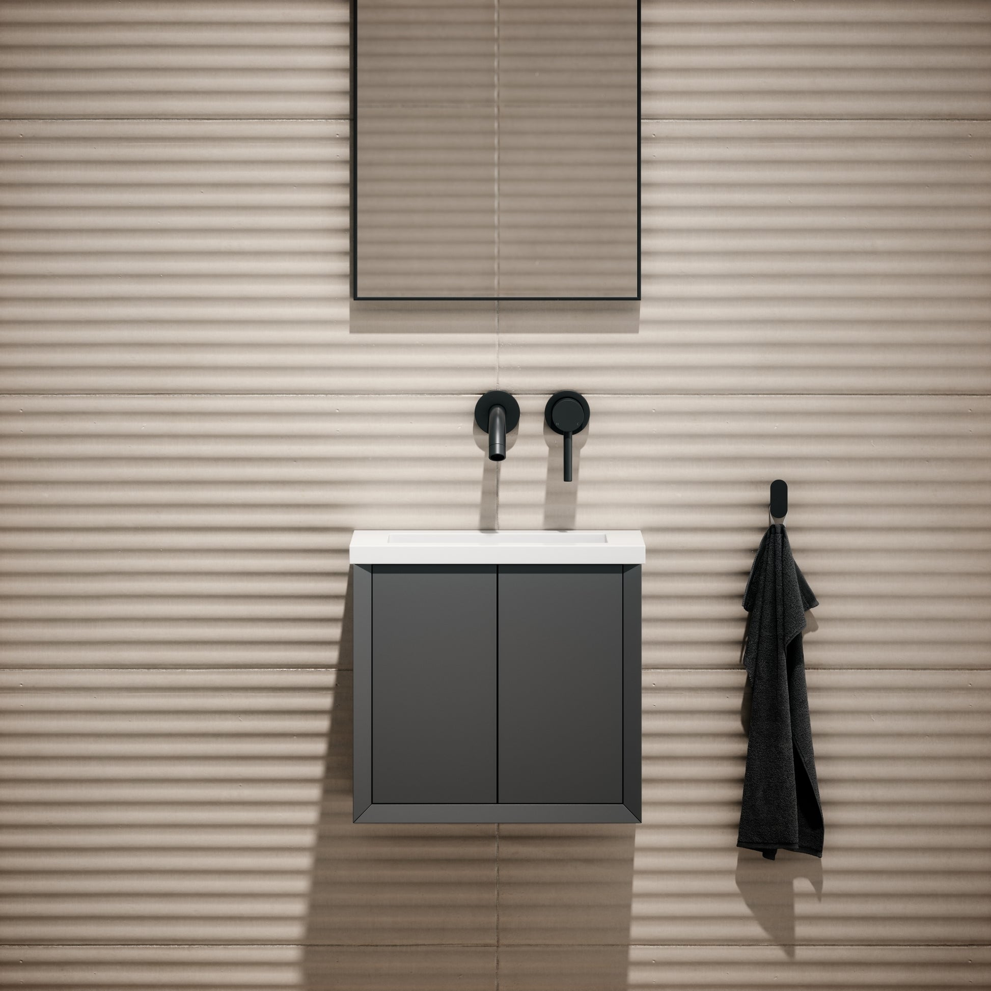 Volini Matte Anthracite Mini Cloakroom Vanity Unit with Stone Basin 400mm