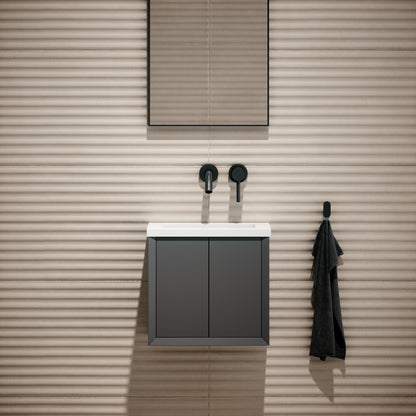 Volini Matte Anthracite Mini Cloakroom Vanity Unit with Stone Basin 400mm