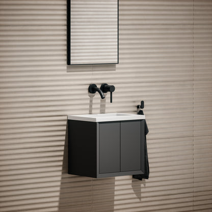 Volini Matte Anthracite Mini Cloakroom Vanity Unit with Stone Basin 400mm