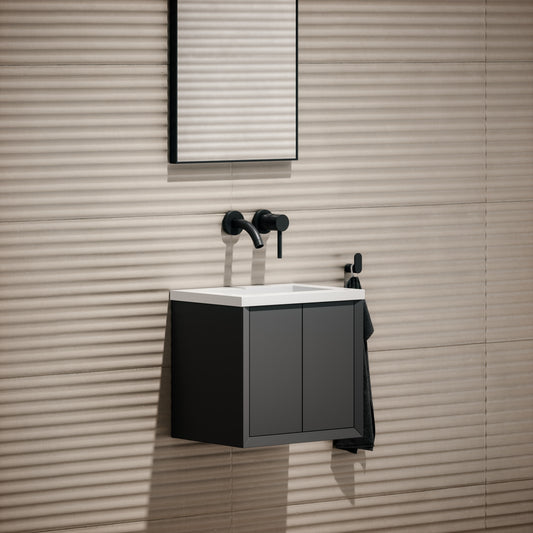 Volini Matte Anthracite Mini Cloakroom Vanity Unit with Stone Basin 400mm