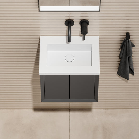 Volini Matte Anthracite Mini Cloakroom Vanity Unit with Stone Basin 400mm