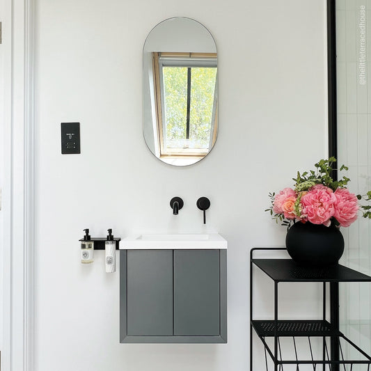 Volini Matte Anthracite Mini Cloakroom Vanity Unit with Stone Basin 400mm