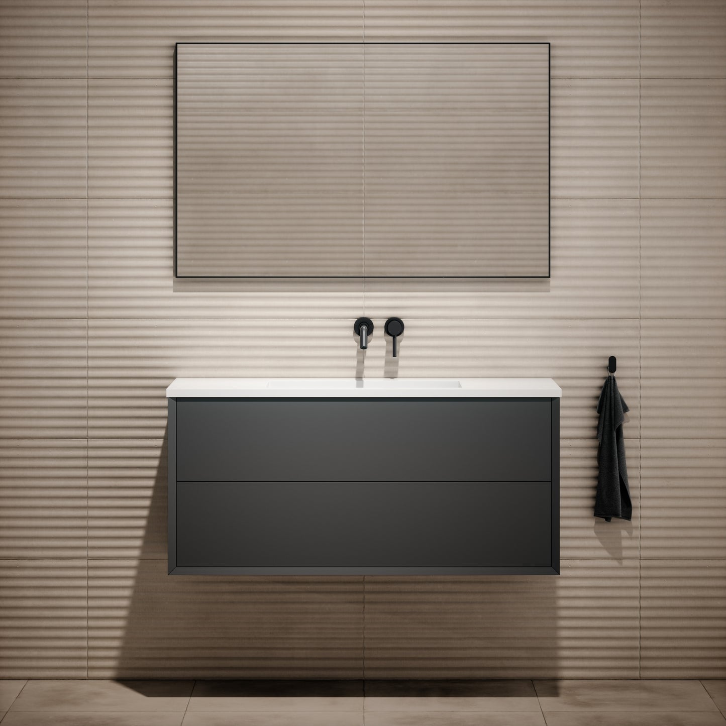 Volini Matte Anthracite Vanity Unit with Stone Basin 1200mm