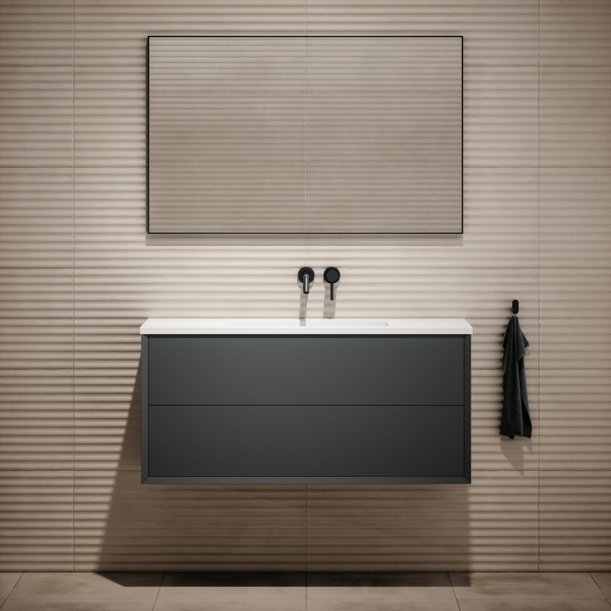 Volini Matte Anthracite Vanity Unit with Stone Basin 1200mm