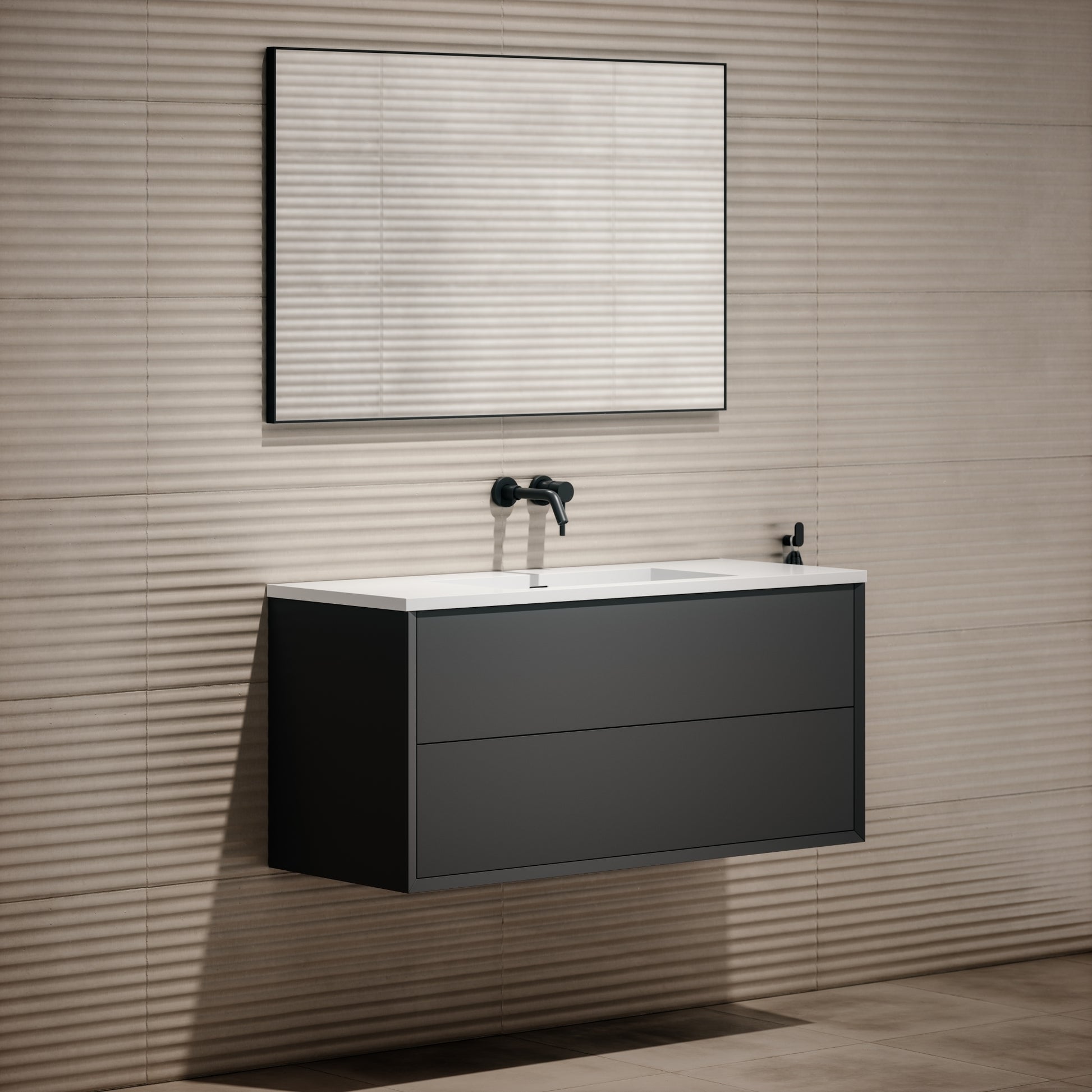 Volini Matte Anthracite Vanity Unit with Stone Basin 1200mm