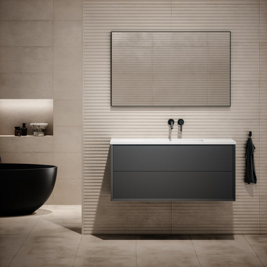 Volini Matte Anthracite Vanity Unit with Stone Basin 1200mm
