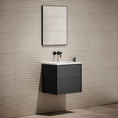 Volini Matte Anthracite Vanity Unit with Stone Basin 600mm
