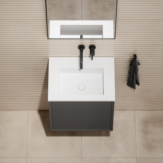Volini Matte Anthracite Vanity Unit with Stone Basin 600mm