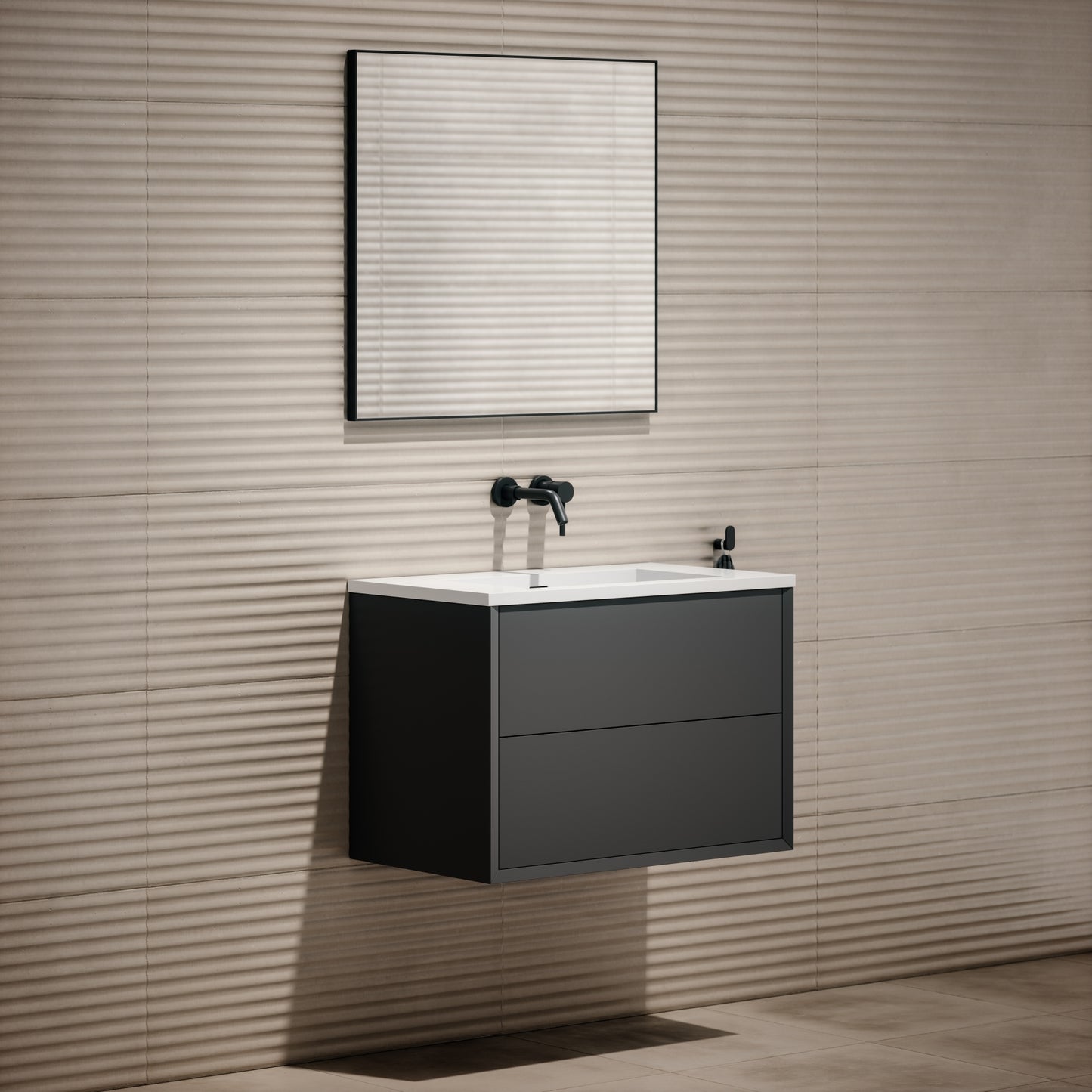 Volini Matte Anthracite Vanity Unit with Stone Basin 800mm