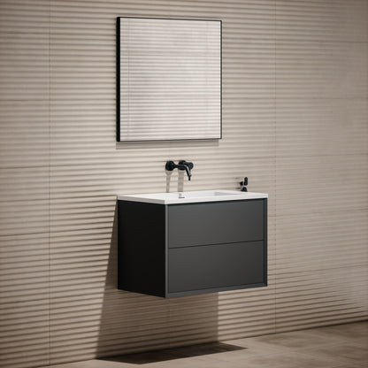 Volini Matte Anthracite Vanity Unit with Stone Basin 800mm