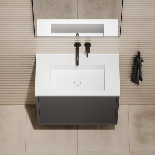 Volini Matte Anthracite Vanity Unit with Stone Basin 800mm