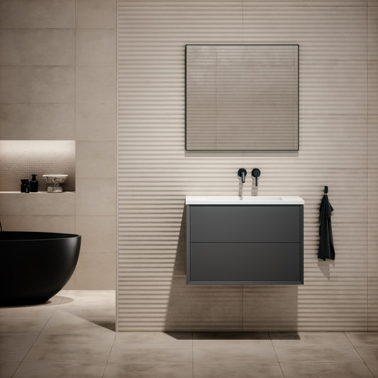 Volini Matte Anthracite Vanity Unit with Stone Basin 800mm