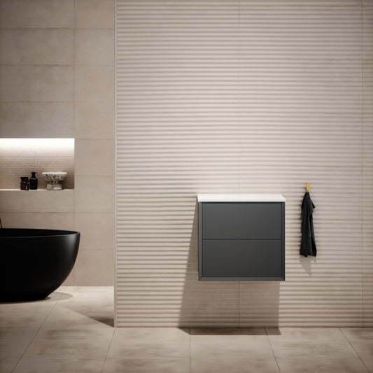 Volini Matte Anthracite Vanity Unit with Stone Countertop 600mm