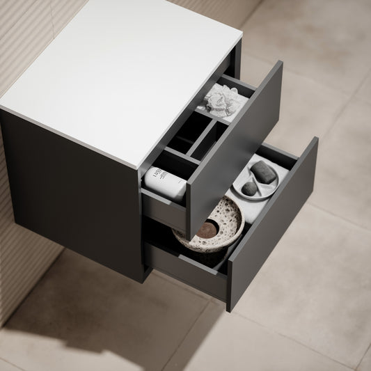 Volini Matte Anthracite Vanity Unit with Stone Countertop 600mm