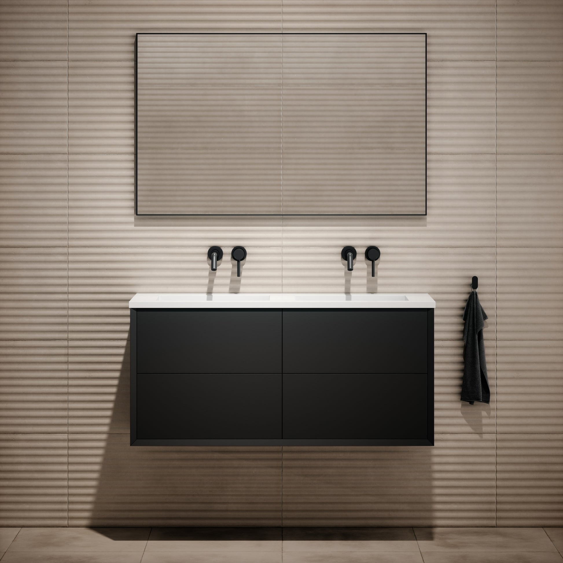 Volini Matte Black Double Bathroom Vanity Unit 1200mm