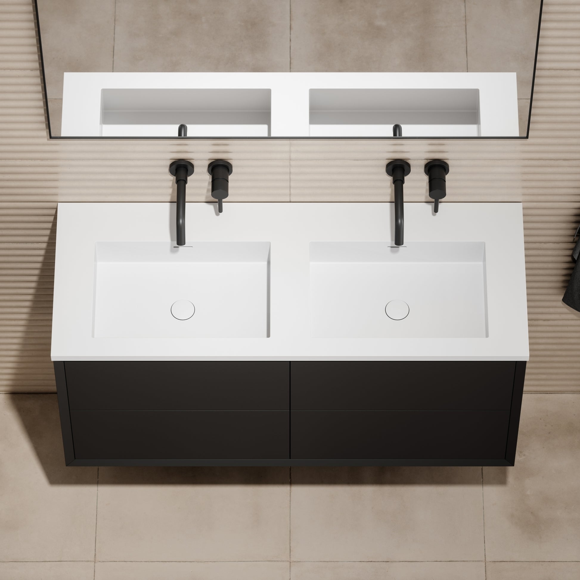 Volini Matte Black Double Bathroom Vanity Unit 1200mm