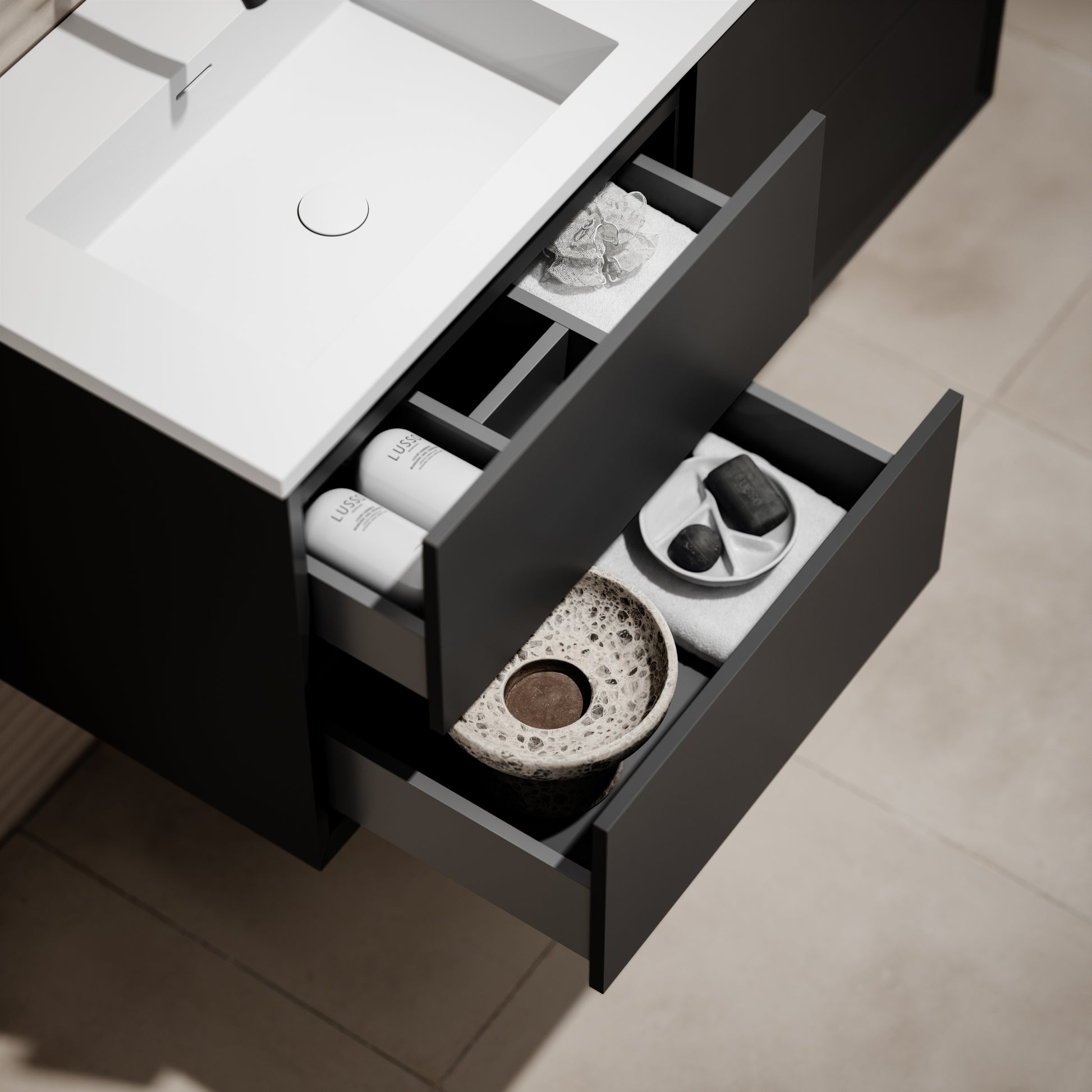 Volini Matte Black Double Bathroom Vanity Unit 1200mm