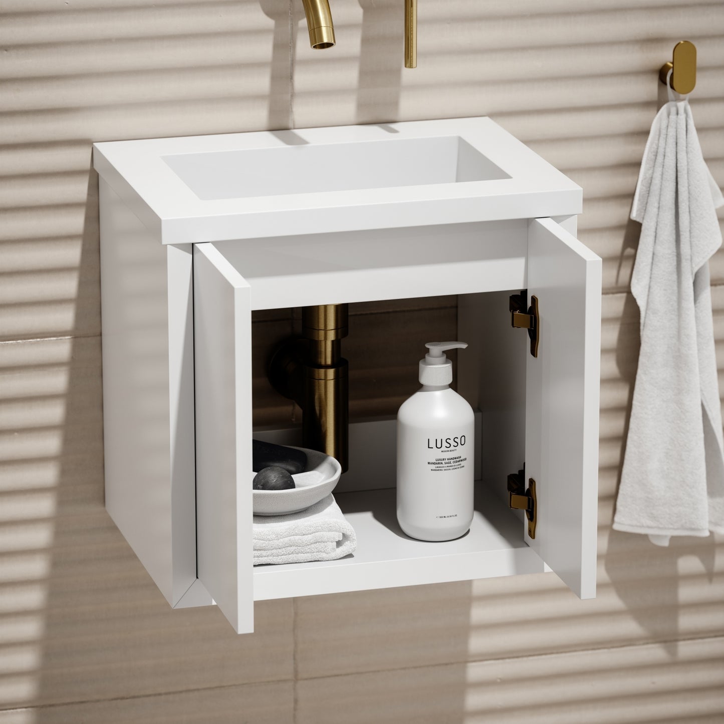 Volini Matte White Mini Cloakroom Vanity Unit with Stone Basin 400mm