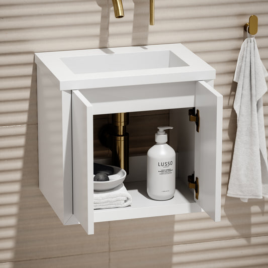 Volini Matte White Mini Cloakroom Vanity Unit with Stone Basin 400mm