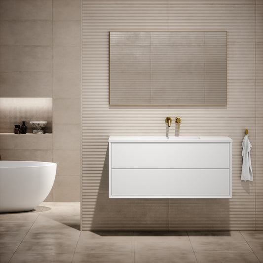 Volini Matte White Vanity Unit with Stone Basin 1200mm