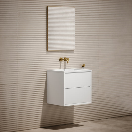 Volini Matte White Vanity Unit with Stone Basin 600mm