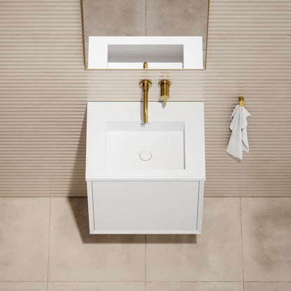 Volini Matte White Vanity Unit with Stone Basin 600mm