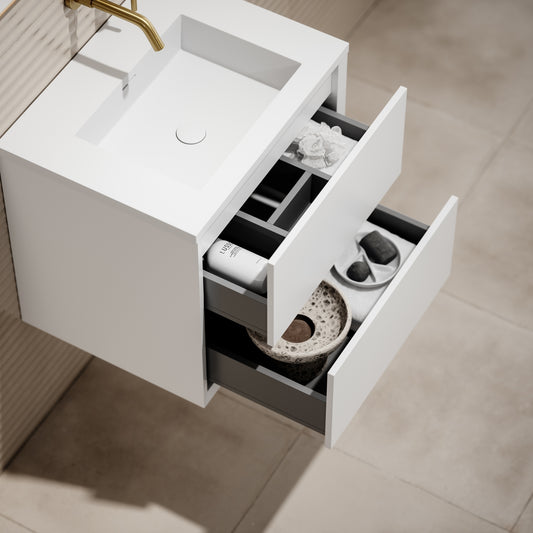 Volini Matte White Vanity Unit with Stone Basin 600mm