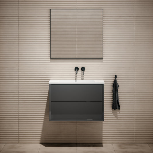 Volini Polished Anthracite Vanity Unit with Stone Basin 800mm