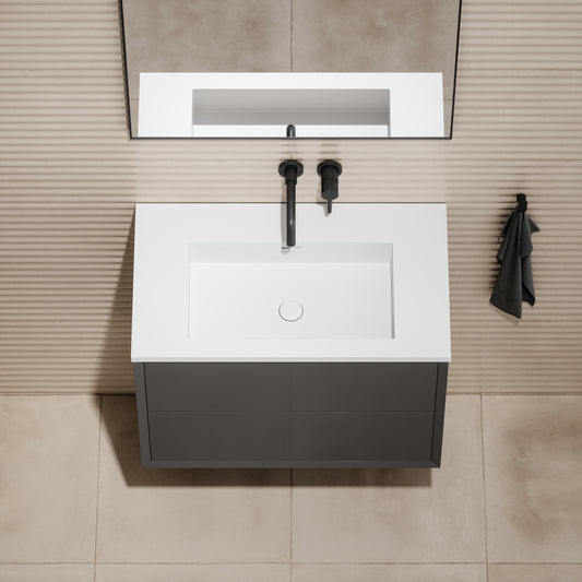 Volini Polished Anthracite Vanity Unit with Stone Basin 800mm