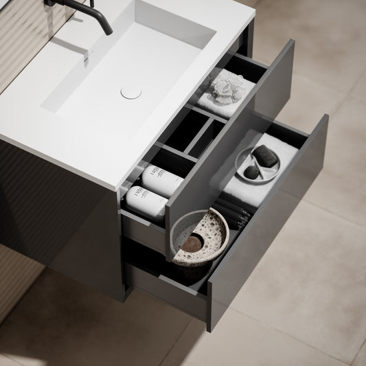 Volini Polished Anthracite Vanity Unit with Stone Basin 800mm