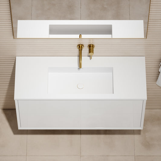 Volini Polished White Vanity Unit with Stone Basin 1200mm