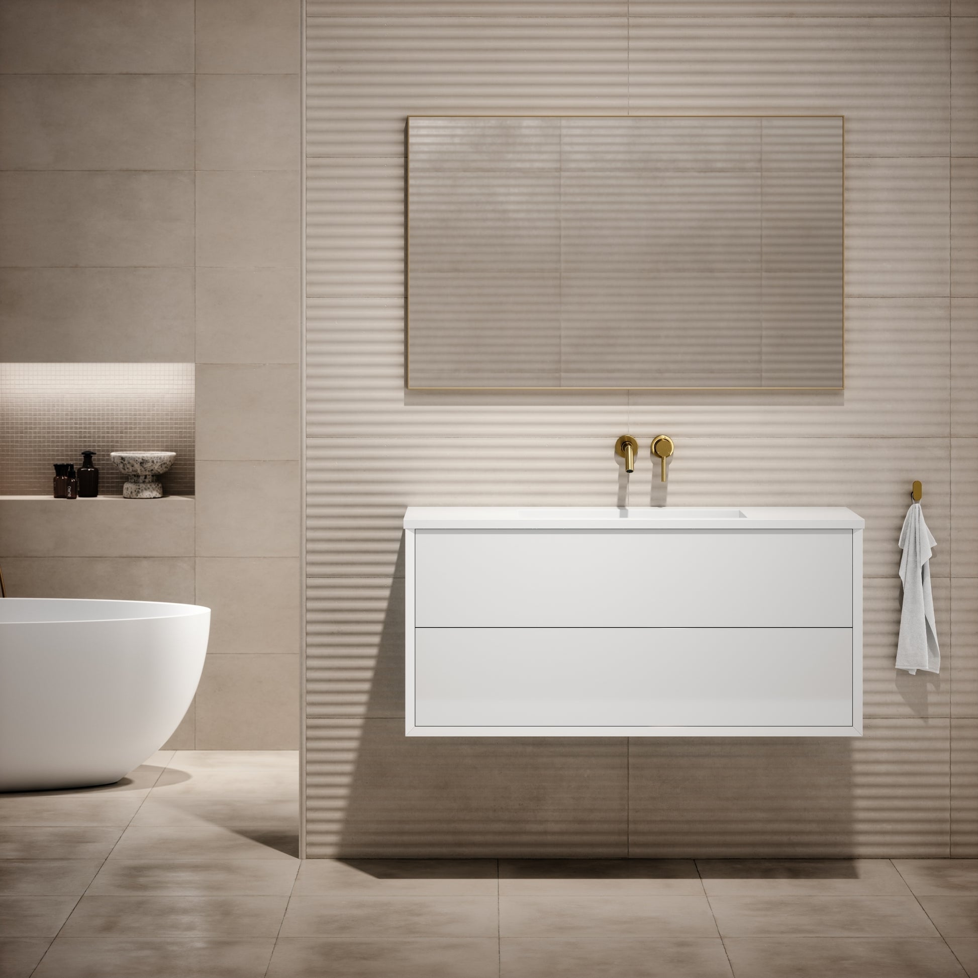 Volini Polished White Vanity Unit with Stone Basin 1200mm