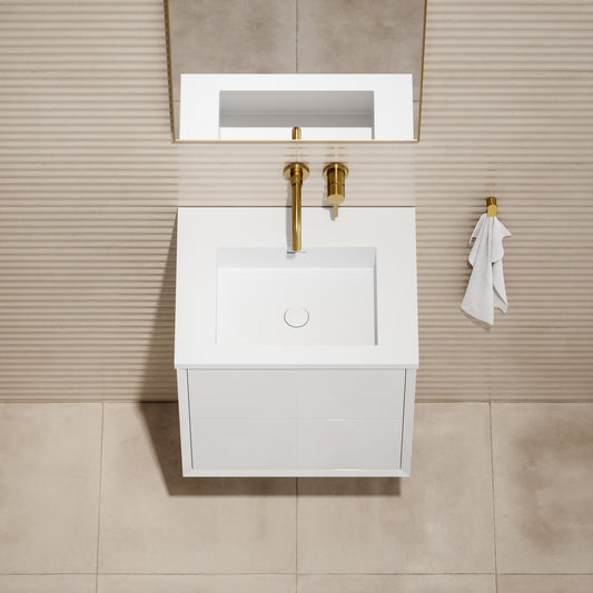 Volini Polished White Vanity Unit with Stone Basin 600mm