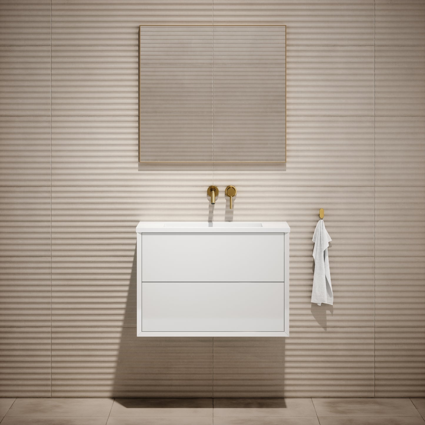Volini Polished White Vanity Unit with Stone Basin 800mm