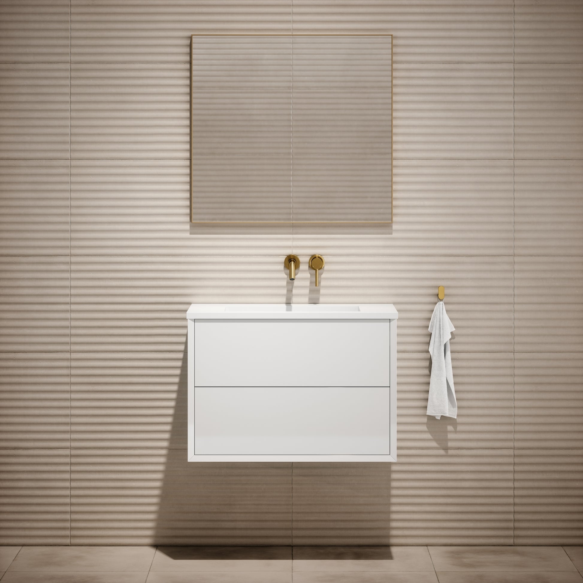 Volini Polished White Vanity Unit with Stone Basin 800mm