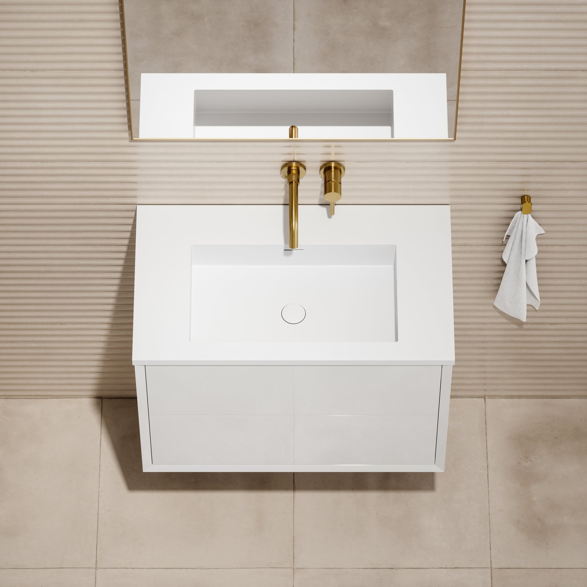 Volini Polished White Vanity Unit with Stone Basin 800mm