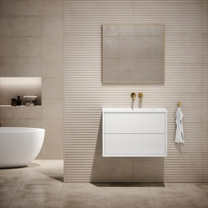 Volini Polished White Vanity Unit with Stone Basin 800mm