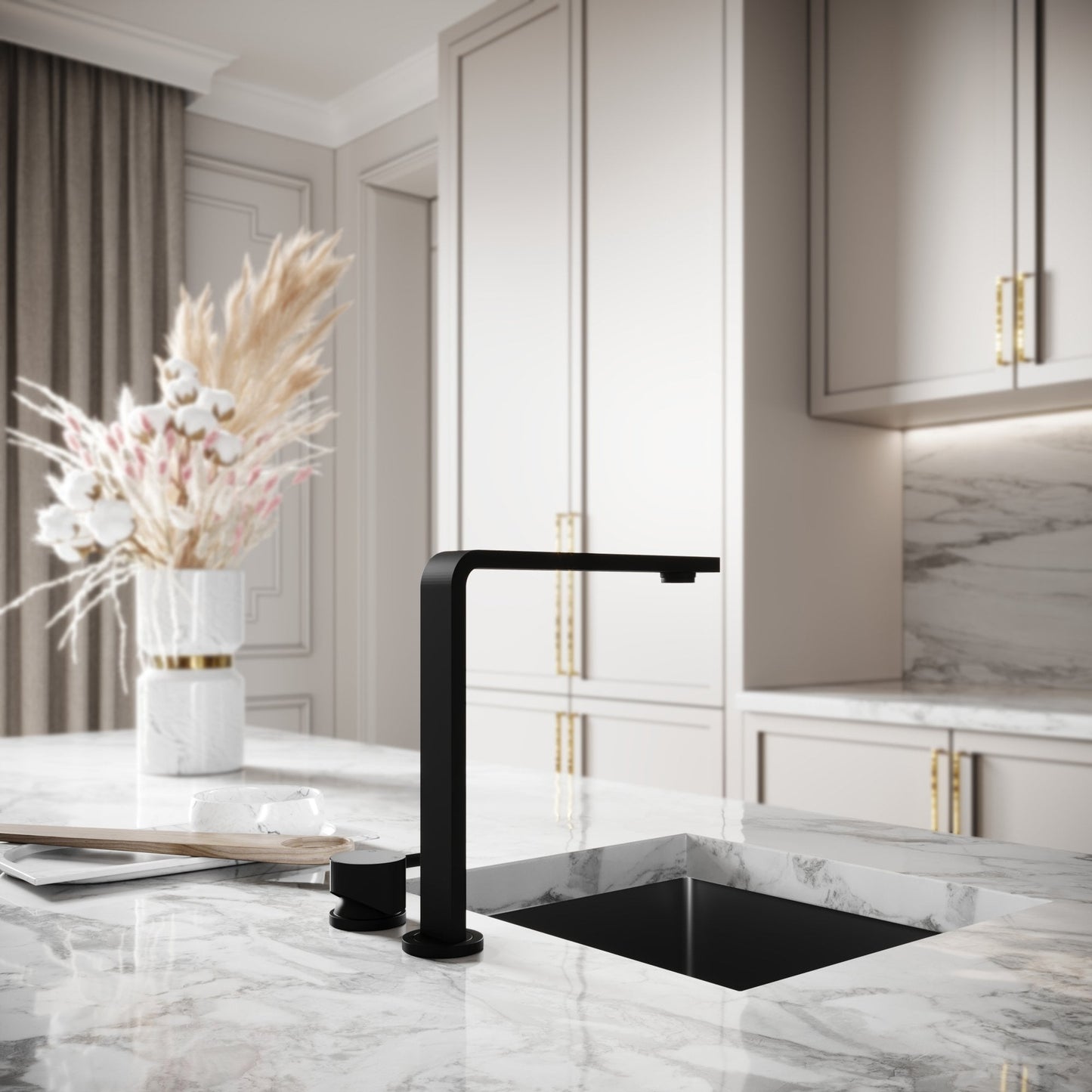 Vuito Modern Square Kitchen Tap Matte Black
