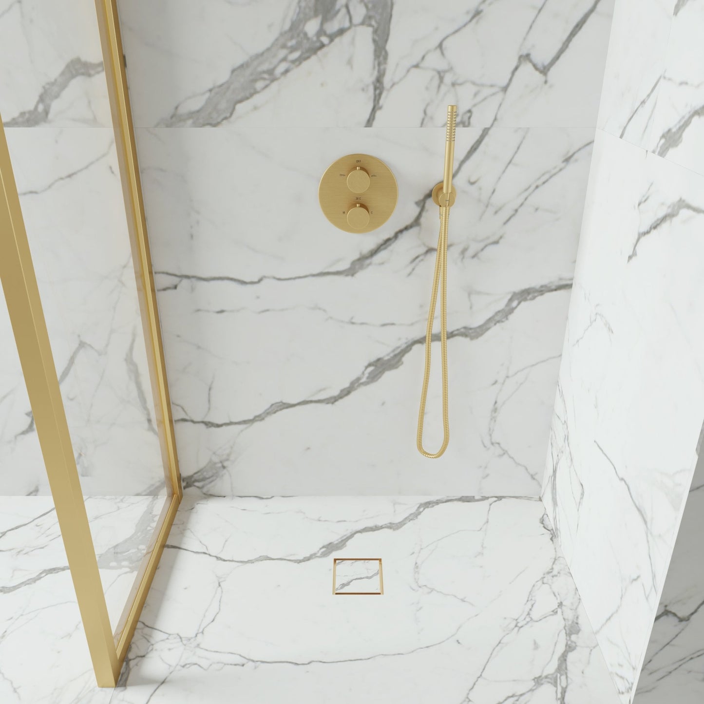 Wet Room Walk in Shower Tray Kit - Centre Drain + Tanking Kit + Brushed Gold Waste Kit (ALL SIZES)